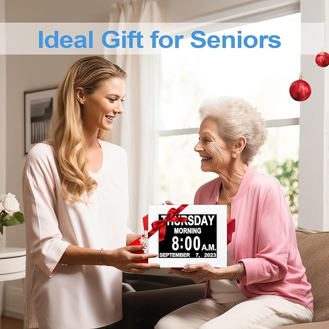 JALL 8" Large Digital Calendar Day Clock for Seniors 2026 - Easy to Read Alzheimer's Dementia Memory Loss Clock for Elderly with IPS Wide Angle，Day & Date, 12 Custom Alarms & Auto-Dimming, White
