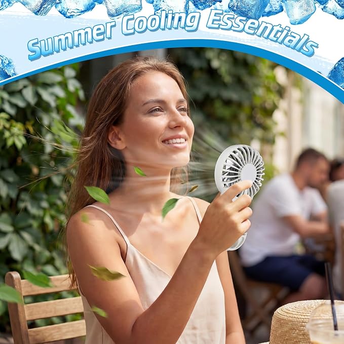 VIHOSE 8 Pcs Portable Hanging Fan, 3 Speeds Personal Rechargeable Desk Hand Held Small Fan with D Metal Hook for Cooling Small Personal Hands Outdoor Travel (White)