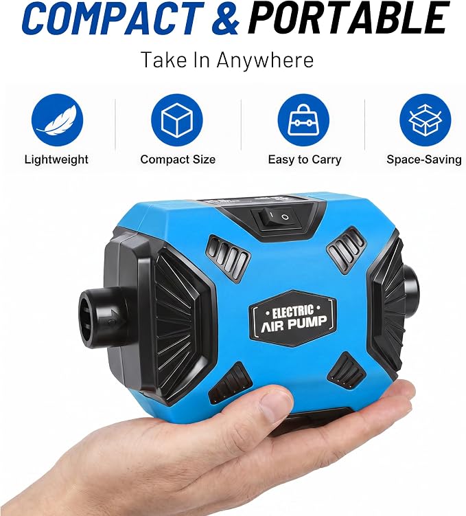 600W Electric Air Pump for Inflatables, High Power Air Mattress Pump with 6 Nozzles, Quick Inflate & Deflate Air Pump for Pool Floats, Vacuum Storage Bags, Swim Rings, Inflatable Toys