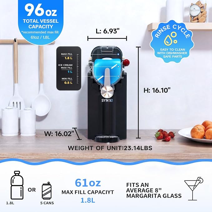 SYINTAO 2-in-1 Slushie & Soft Serve Ice Cream Maker, No-Ice-Needed Frozen Drink Machine with LED Display, 6 Preset Modes, Auto-Clean & Delay Timer – Gift for Family (Black)