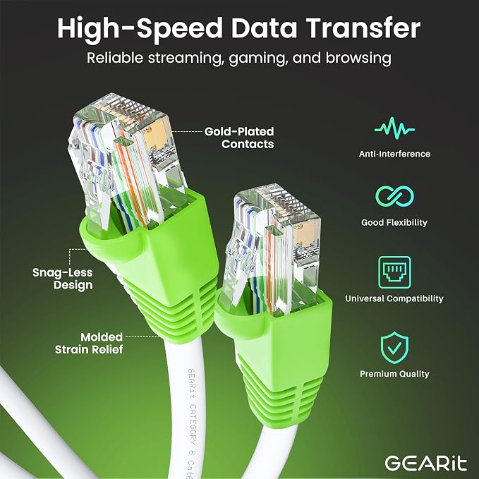 GEARit RJ45 Cat-6 Ethernet Patch Cable, DIY Bulk Kit (10 RJ45 & 10 Boot), 10Gpb Transfer Speed, Gold-Plated Connectors, Copper Clad, Outdoor, UV Resistant, Direct Burial, Waterproof, 500 Foot, Black