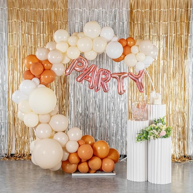 Restaurantware-Balloonify Balloon Garland Set, 1 Party Decoration Kit - 146 Balloons, With Chain, Brown, Beige, & White Latex Balloon Arch Kit, Includes Glue Dots, And Fishing Line