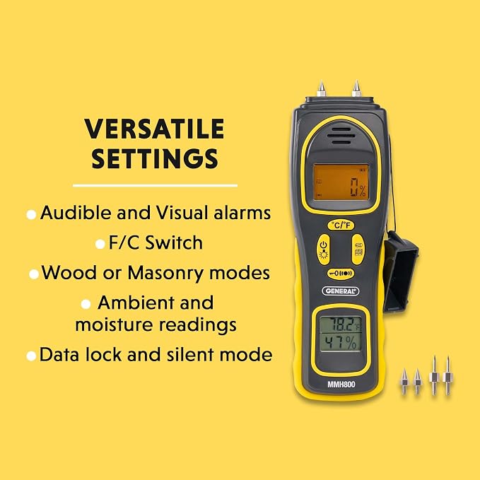 General Tools MMH800 Pin/Pinless Moisture Meter w/Temp and Humidity