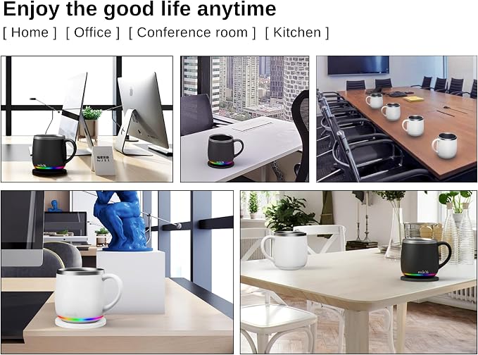 Smart Mug with LED Temperature Display – Coffee Warmer for Office & Home, Perfect Gift for Coffee Lovers,white