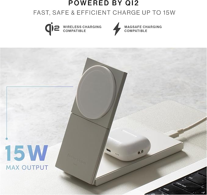 Native Union Rise 2-in-1 Magnetic Wireless Charger – Qi2 Certified & MagSafe Compatible – 15W Fast-Charging Foldable Charging Stand for iPhone Air, 17 with Wireless Pad for AirPods Pro 3 (Sandstone)