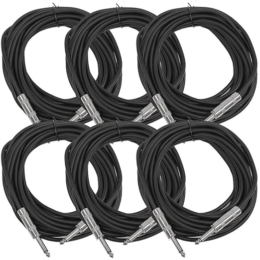 Seismic Audio Speakers Guitar Cables, TS ¼” Guitar Cables, Blue Colored, 25 Feet, Pack of 6