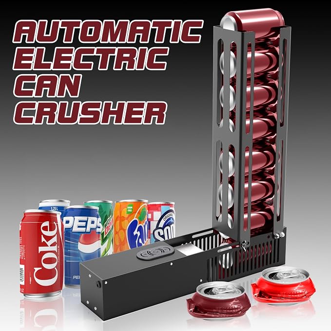 Electric Aluminum Can Crusher, Automatic Can Crushers for Recycling 8oz, 12oz & 16oz Cans, Fill 8 cans at a Time, for Recycling Aluminum Seltzer, Cola, Beer Cans