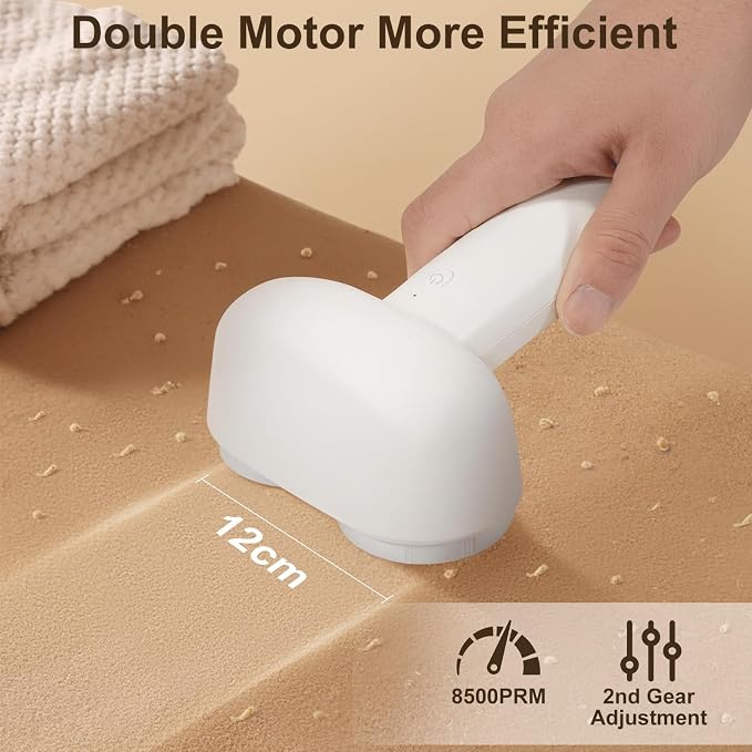 Fabric Shaver, Handzee Electric Lint Shaver, Dual Motor Sweater Shaver, Fabric Pilling Remover, Powerful 2 Gear 6-Leaf Blades, Portable Defuzzer Clothes Fuzz Remover for Sweater Furniture (White)