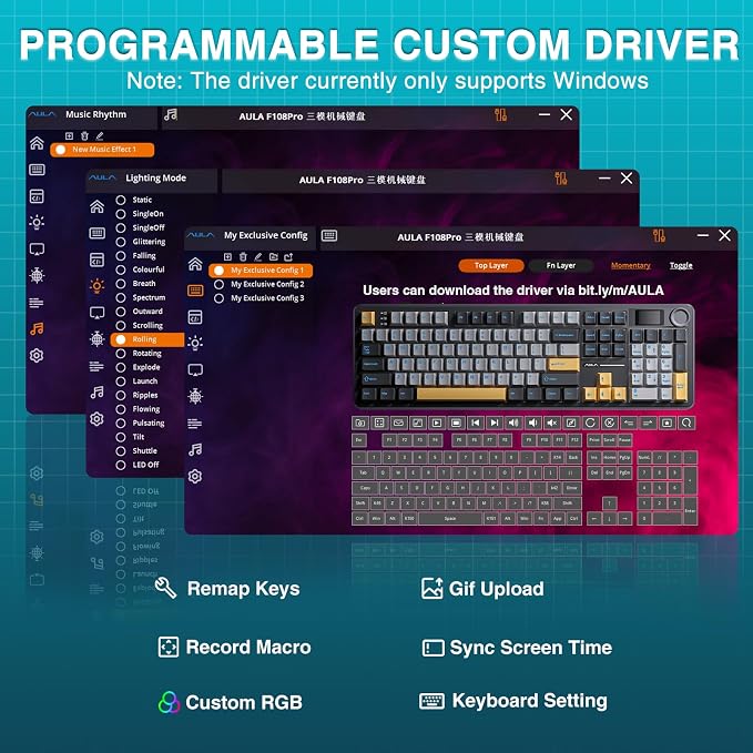 AULA F108 PRO - Wireless Mechanical Keyboard with Screen & Knob,Full Size Keyboard with 8000mAh Battery,Pre-lubed Switches,Side Printed PBT Keycaps,RGB Backlit Hot Swappable Custom Gaming Keyboards