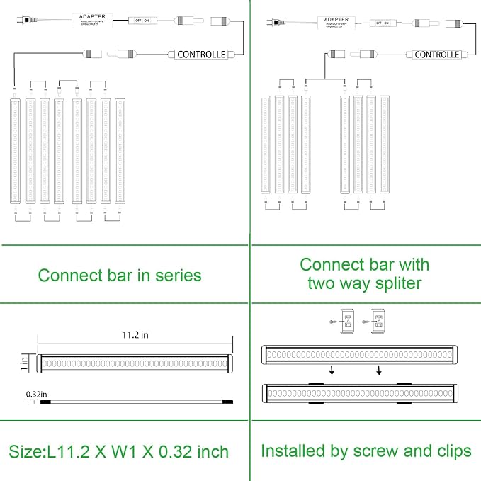 AIBOO LED Under Cabinet lighting Kit, Plug in Strip Lights with Dimmer Switch for Kitchen Cabinet Counter, Closet, bedroom lighting.（24w-8 bars kit-6000K）