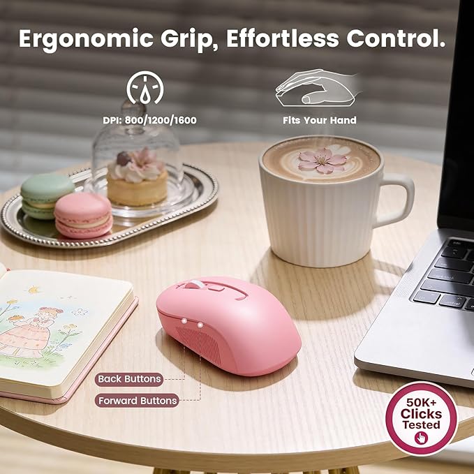 Wireless Keyboard and Mouse Combo with Magnetic Wrist Rest, Round Keycaps, Full-Size Retro Typewriter-Style, Two-Stage Tilt Legs, Auto-Sleep, 2.4G Wireless for Windows Mac Laptop PC, Soft Blush Pink