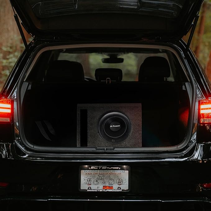 QPower Single Car Audio Subwoofer Box with Vented Design, Fits Most 12-Inch Subwoofers – Deep Bass MDF Enclosure for with Charcoal Gray Carpet, Tuned to 42 Hertz, 1.65 Cu Ft Air Space