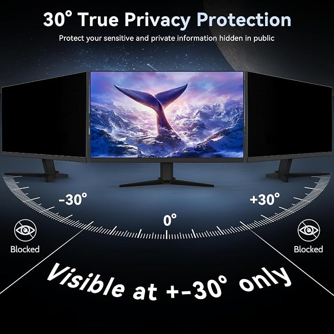 19 Inch Computer Privacy Screen Filter for 16:9 Widescreen Monitor, Removable Eye Protection Anti Glare Blue Light Filter Privacy Shield, Anti Scratch Anti Spy Screen Protector Film 19 in
