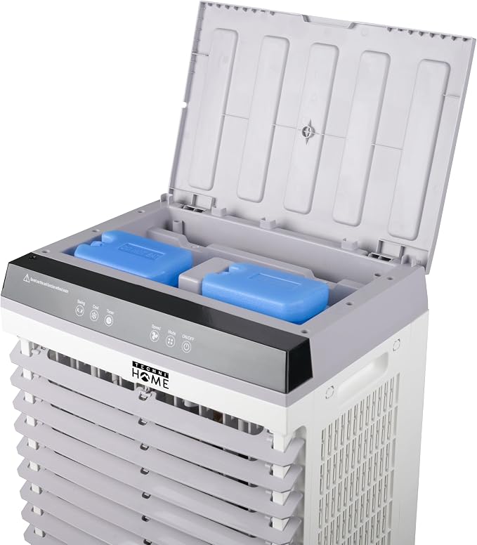 3-in-1 Portable Evaporative Air Cooler, Air Conditioner, Humidifier, 3 Speed Fan, Swamp Cooler with 5.3 Gal Tank, 4 Ice Packs, Remote, 12H Timer, 120° Oscillation for Home | 3-speed swamp cooler, 5.3 Gal tank, 4 ice packs, remote control, 12H timer, 12...