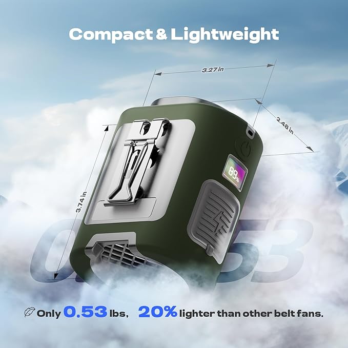Gewanolla Waist Fan, Portable Fan Rechargeable,4 Speeds 13000RPM Strong Airflow, belt fan with up to 22H of Working Time,Wearable Hands-Free Neck Fan for Outdoor, Hiking,Jobsite, Farms