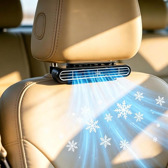 1PCS Car Seat Fan, Portable Car Fans for Backseat for Kids, USB Rechargeable Backseat Neck Cooling Air Conditioner Cooler Vent Clip on Fan with 3 Adjustable Wind Speeds Device for All Cars-Black