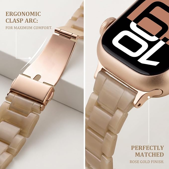 V-MORO Lightweight Bands Compatible with Apple Watch Series 11/10/9/8/7 38/40/41/42mm Fashion Bracelet Band Rose Gold Stainless Steel Buckle Watch Strap for iwatch Series SE/6/5/4/3/2/1,Caramel