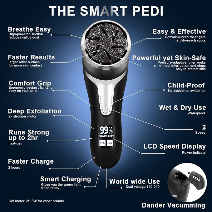 Hoxida Electric Callus Remover for Feet with Vacuum and 11 Rollers Bundle,Professional Pedicure Tools Kit Foot File Callus Remover, Rechargeable Waterproof Foot File for Foot Care kit Deadskin Remover