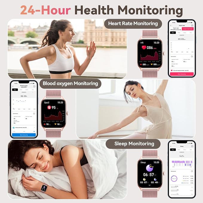 Smart Watch for Women Fitness Tracker: Rose Gold Bluetooth Make Answer Call Digital Mens Watches Waterproof Run Smartwatch Android Phone iPhone Samsung Compatible Sleep Heart Rate Monitor Pedometer