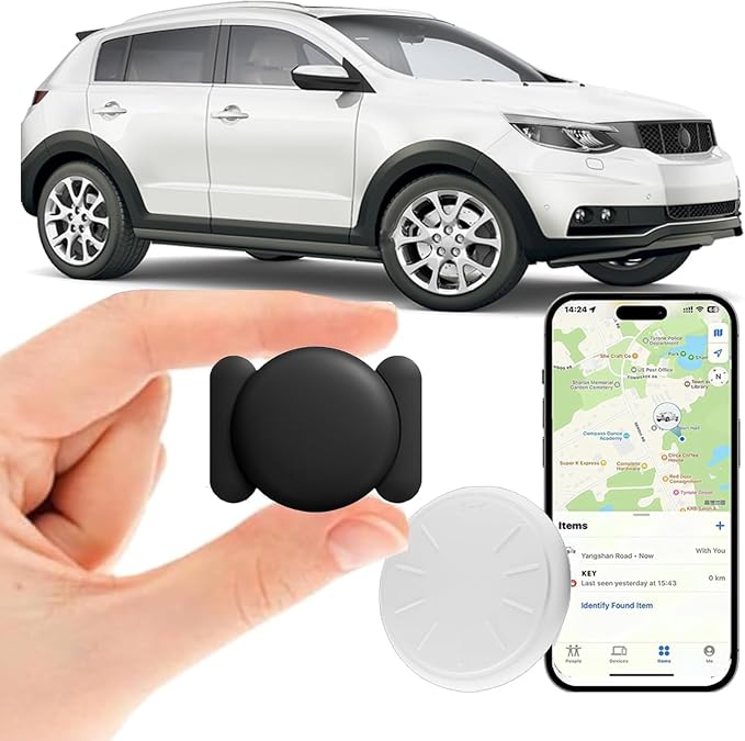 Hongtop Mini GPS Tracker for Vehicles,Real Time Car GPS Tracker Work with Apple Find My(iOS Only),No Monthly Fee Mini Hidden Car Tracker with Magnetic Case (Black,1PCS)