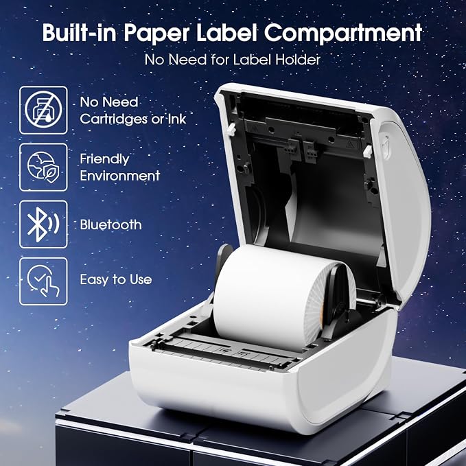 D520BT Bluetooth Shipping Label Printer and 1 Roll Thermal Labels, Wireless Thermal Label Printer for Small Business