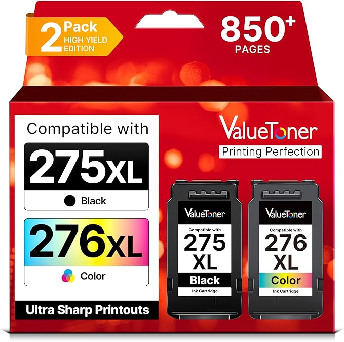 PG-275 XL/CL-276 XL for Canon Ink 275 and 276 275XL 276XL for Canon 275 and 276 Ink Cartridges Work with Pixma TR4720 TS3720 TS3522 TR4722 TS3722 TS3520 TS3700 TR4723 TS3500 TR4700, 2-Pack