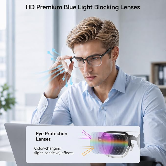 Aviator Smart Glasses for Men & Women, Audio Bluetooth Glasses, Wear Induction Power On/Off, Touch Control, Photochromic Lens, Smart Sunglasses, Music, Hands-Free Calls, UV/Blue Light Protection