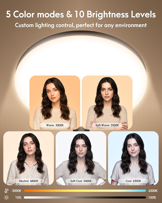 Full-Panel Ring Light with Stand and Extra-Long Flexible Phone Arm for Podcast & Streaming, 10" LED Video Light for Desk, Laptop & Computer, Dimmable Studio Lighting for Recording & Content Creation