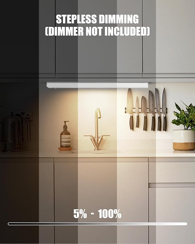 Hardwired Under Cabinet Lighting, 24 inch LED Under Counter Lights for Kitchen, CRI 97, 120V, 16W, 1400Lm 3CCT Dimmable Linkable Under Cabinet Lights with Power Cord and Linked Cord, Black