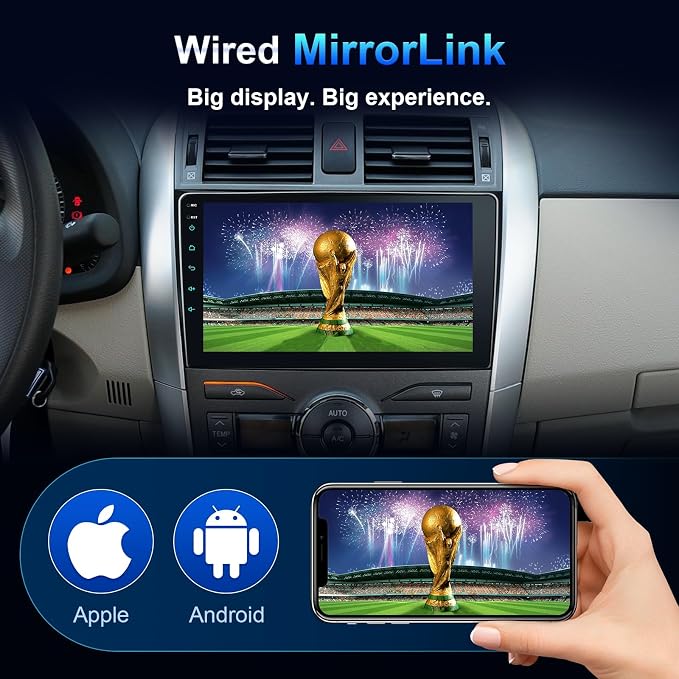 Car Stereo Radio for Toyota Corolla 2009-2013, Wireless Carplay Andorid auto Mirror Link 9Inch Touchscreen GPS Bluetooth 5.0 FM/RDS EQ-32 SWC
