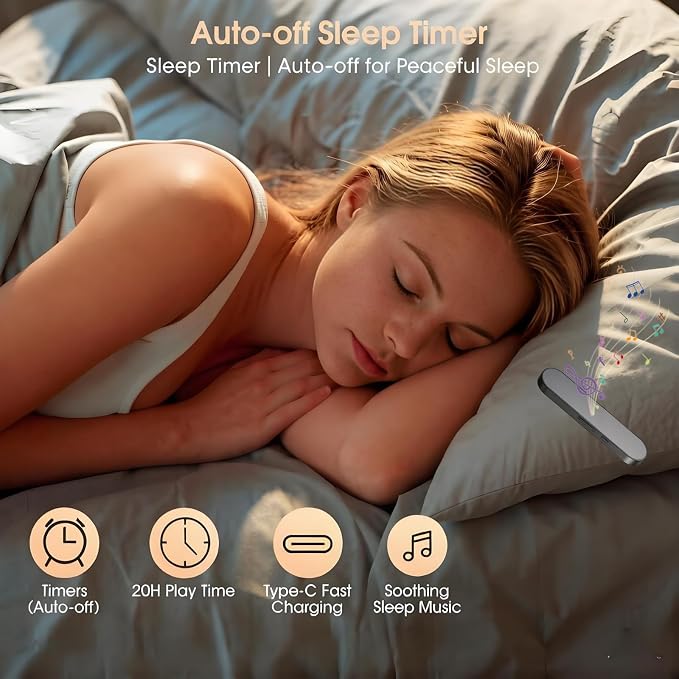 Under Pillow Speaker with Bluetooth, Memory Card Playback, Timer Function/Volume Control, Deep Base Flat Soft Design for Sleep and Bedtime Entertainment(Inky)