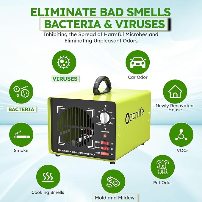 Ozone Generator 50,000mg/h with 180 Min Timer Independent Light | Powerful Odor Removal Portable Ozone Air Purifier with O3 Odor Clean for Large Spaces (10,000 Sq.Ft), Cars, Homes, Hotel