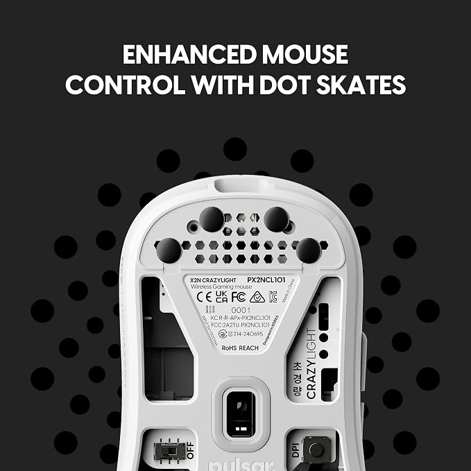 Pulsar Gaming Gears X2N Crazylight Wireless Gaming Mouse, Ultra Lightweight 1.34 oz (38g), Optical Switch, 32000 DPI, 750 IPS, XS-1 Sensor, 8k Compatible (Mini, Uyuni White)