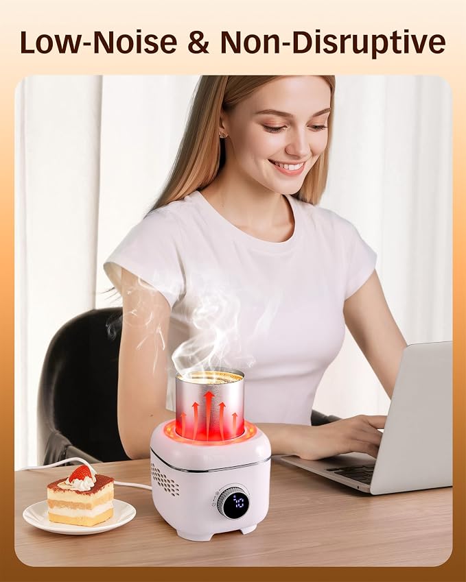 Coffee Warmer with Mood Light,Tea Warmer with Thermal Cover, 2-in-1 Coffee Mug Warmer for Desk(Cooling&Heating),Electric Coffee Mug Warmer for Coffee Tea Juice Yogurt -White