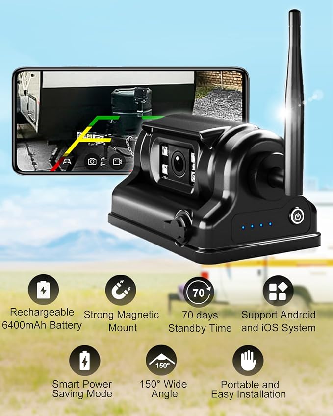 Magnetic WiFi Backup Camera with INSEETECH 8700mAh Magnetic 12V Battery Pack