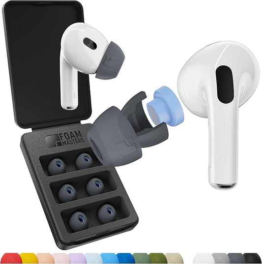 Ultra-Premium Silicone-Memory Foam Ear Tips for AirPods Pro 1st and 2nd Gen | Ultra Secure for Athletes | Comfortable | Better Sound | by Foam Masters SportMagic (Space Gray, Assorted S/M/L)