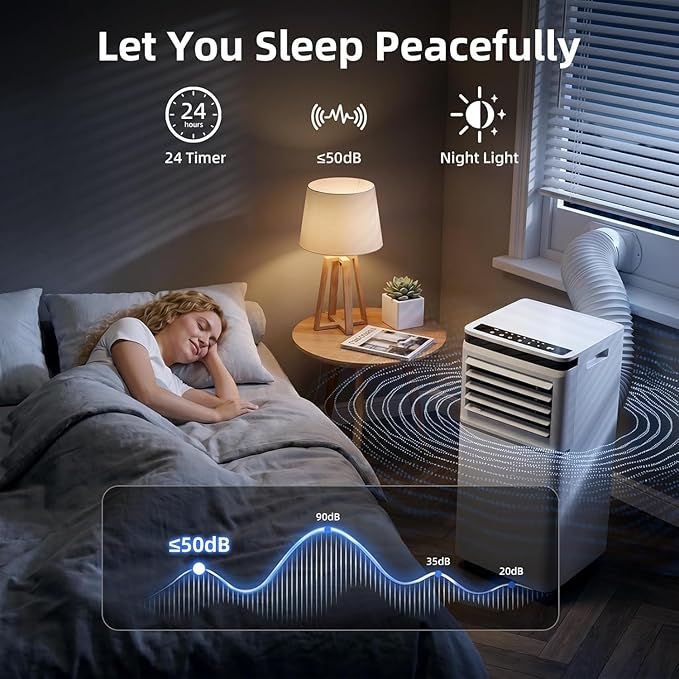 Portable Air Conditioner, 10000 BTU, Cools Up to 450 Sq Ft, Remote Control, 2 Fan Speeds, 24 Hour Timer, Quiet Operation & Fan Mode, Portable AC for Bedroom, Office, Home & Dorm