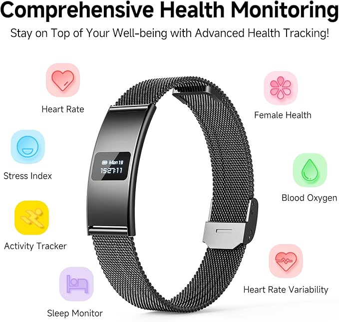 Smart Bracelet, Subscription-Free 24/7 Health Tracking, Heart Rate, SpO2, HRV & Sleep Tracker with IPX8 Waterproof, Wearable Activity & Fitness Tracker, 7-Day Battery, 2 Bands