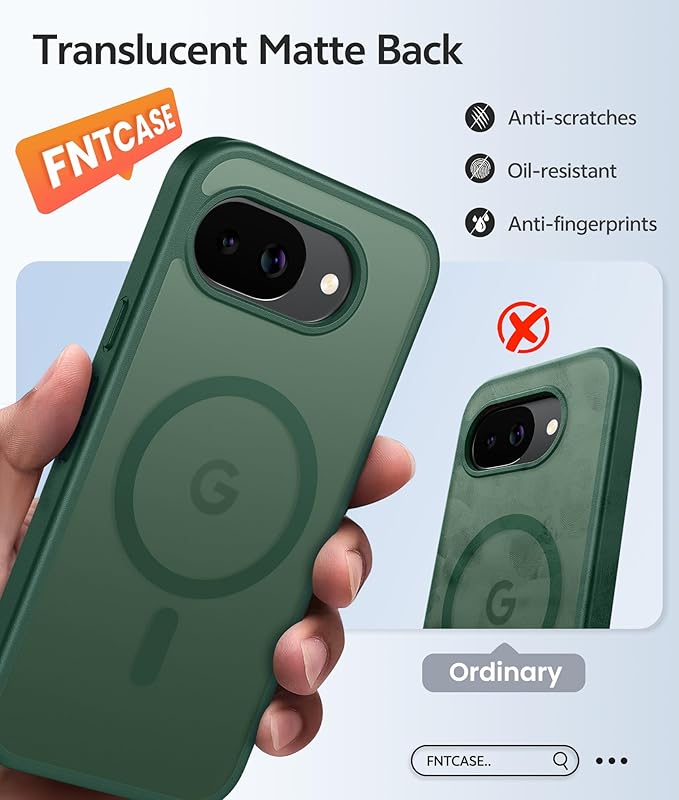 FNTCASE for Google Pixel 10a Case: [Compatible with Magsafe] Translucent Matte Cases with [Screen Protector] Military Grade Shockproof Protective Magnetic Phone Cover for Pixel 10A - Green