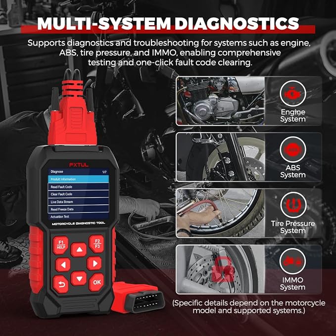 M4-EU Motorcycle OBD2 Scanner Full System Diagnostic Scan Tool | Honda Yamaha Kawasaki Suzuki KTM Vespa, ABS TPMS IMMO ECU Reset, Bidirectional Test, Battery Test, Lifetime Updates