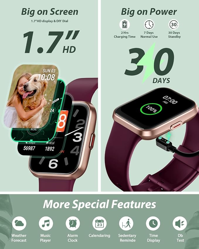 Tensky Smart Watch for Men Women(Call Receive/Dial), Alexa Built-in, 1.7" Touch Screen Fitness Tracker with Heart Rate Sleep Tracking, 60 Sports Modes, 5ATM Waterproof Smartwatch for Android iPhone