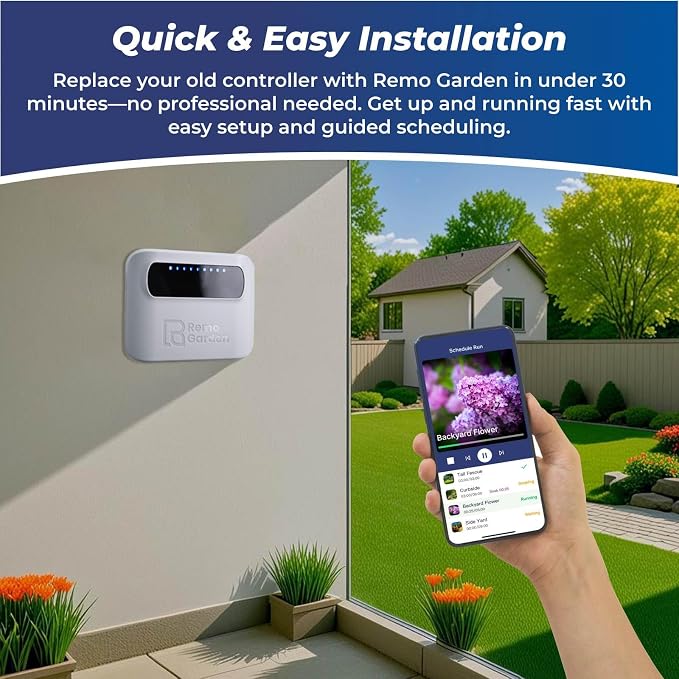 Indoor Smart Sprinkler Controller 4 Zone, WiFi Automatic Irrigation Timer, Easy-Use App Remote Control, Flexible Programs, Save Water via Rain, Wind&Freeze Skip,Quick Install, with Alexa