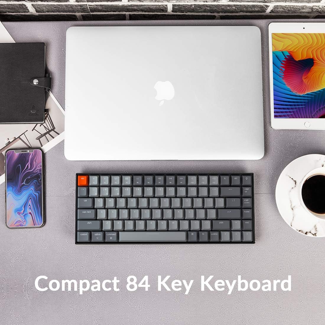 Keychron K2 75% Layout Bluetooth Mechanical Keyboard K Pro Red Switch/White LED Backlit/Anti Ghosting/N-Key Rollover/84 Key USB C Wired Computer Keyboard for Mac Windows-Version 2