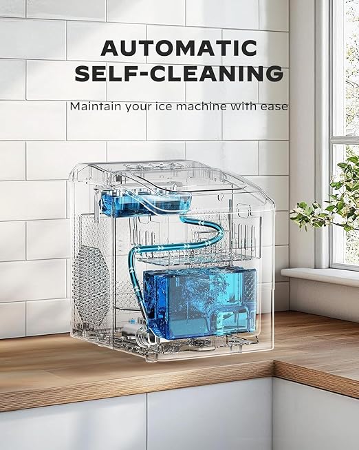 Silonn Countertop Ice Maker, 26 lbs/Day Fast Ice in 6 Mins, Self-Cleaning Compact Ice Machine for Home Kitchen Office Parties, Black