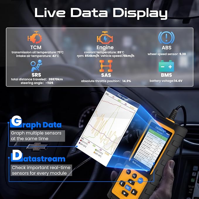 Full-System OBD2 Scanner Car Diagnostic Tool with ABS SRS Transmission Etc | Read & Clear Fault Codes; Read Live Data; Battery Voltage Test; Free Upgrade; Works for Cars and Trucks Since 1996