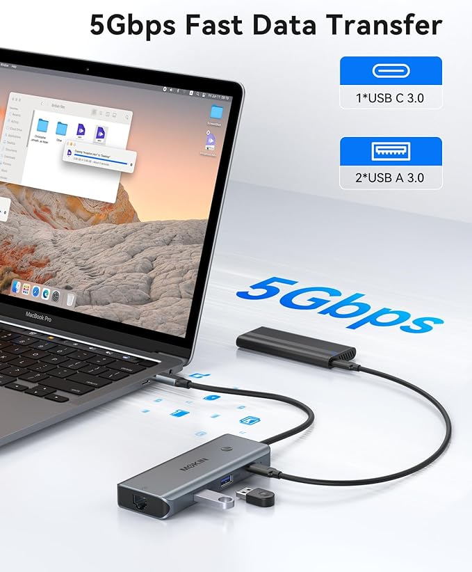 USB C Hub for MacBook Pro/Air,Mac Dongle with 3 USB Port,USB C to HDMI, USB C to RJ45 Ethernet,MOKiN 8 in 1 USB C to HDMI Adapter,100W PD Charging, USB C to SD/TF Card Reader USB C Hub