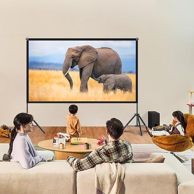 TOWOND Projector Screen with Stand,120 inches Indoor Projector Screen Outdoor Portable 16:9 4K HD Rear Front Projection Movie Screen with Carry Bag Wrinkle-Free Design for Backyard Theater