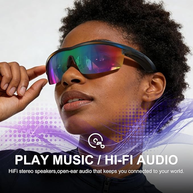 Bluetooth Audio Smart Glasses for Cycling Running Driving | Polarized Sports Sunglasses with Open-Ear Speakers, Hands-Free Calls, Voice Assistant, UV Protection, IPX5 Waterproof for Hiking Fishing