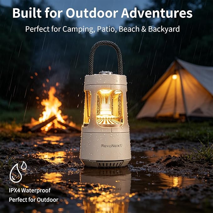Revonext Camping Lantern Bluetooth Speaker, Rechargeable Waterproof Outdoor Lantern with 10W Stereo Sound, Adjustable Dual-Tone Light, TWS Pairing, Gift for Dad, Men, Outdoor Lovers(White)