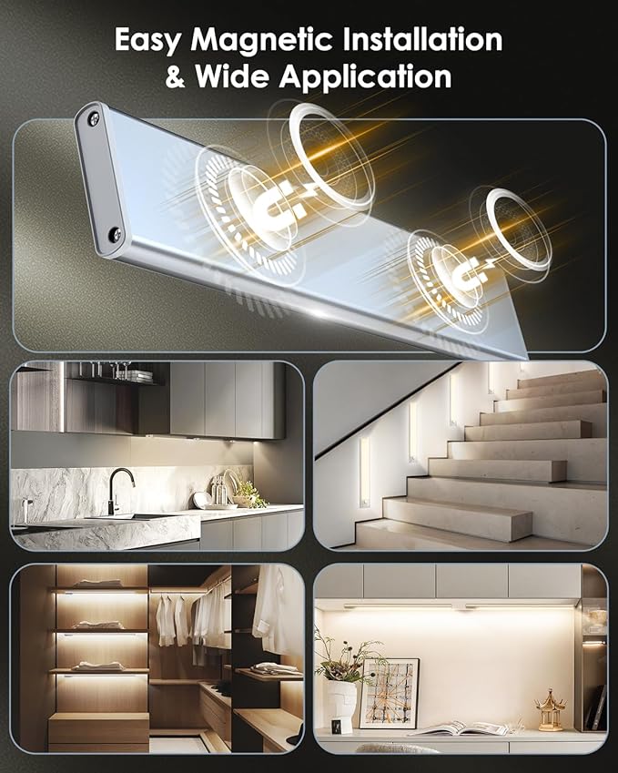 5-Pack 14in Under Cabinet Lighting, Upgraded 3200mAh Rechargeable Under Cabinet Lights Wireless, LED Motion Sensor Light Indoor Closet Lights Under-Counter Light Fixtures for Kitchen, Hallway, Pantry
